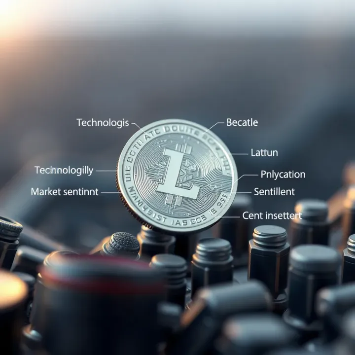Visualization of factors influencing Litecoin's value including technological updates and market sentiment