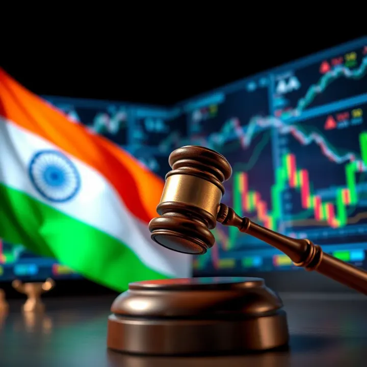 Concept of online trading legality in India with digital financial charts and Indian flag