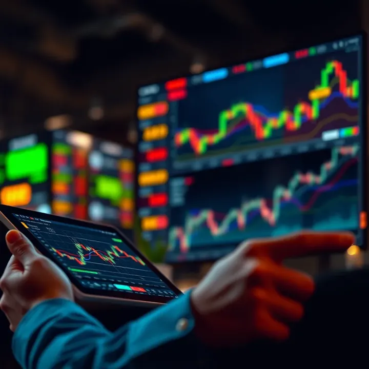 Illustration of a trader analyzing forex charts on a tablet before transitioning to live trading
