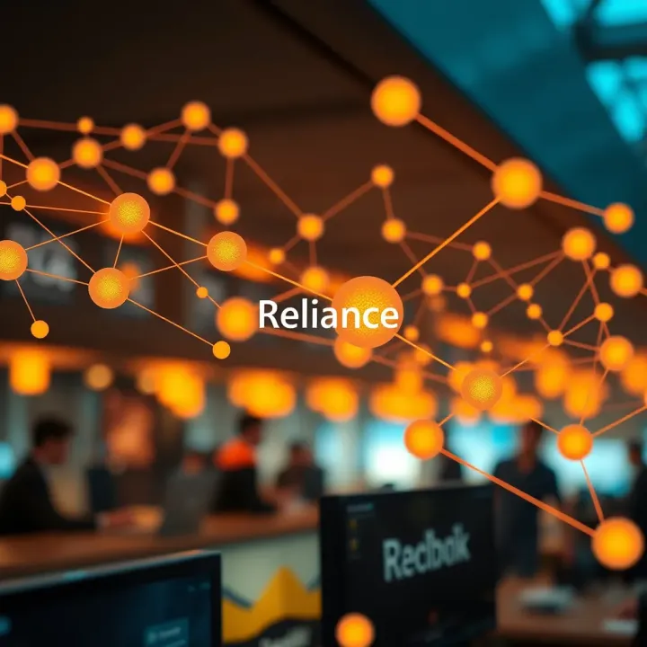 Market Strategies and Economic Factors Influencing Reliance Industries Illustration of an interconnected network symbolizing market strategies and economic factors impacting Reliance Industries