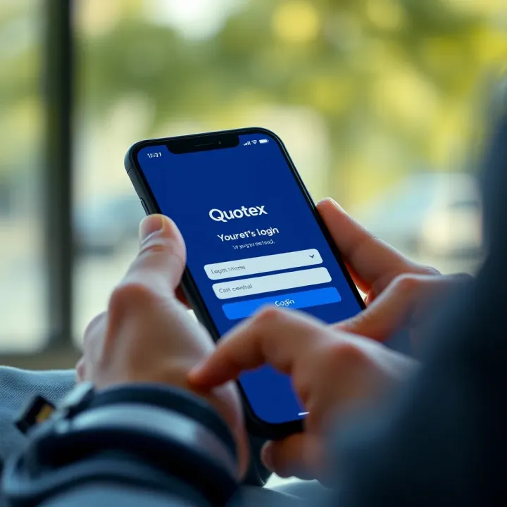 Quotex Login Interface on Mobile Device User entering login credentials on a mobile device for Quotex platform