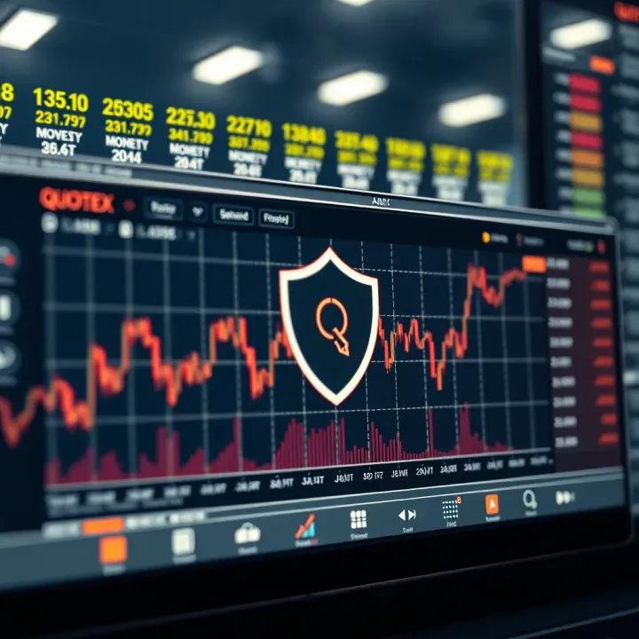 Graph depicting market trends accessible through Quotex with safety shield symbol