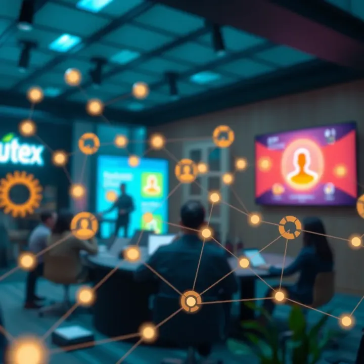 Illustration showing a digital network connecting users to represent referral rewards on Quotex platform