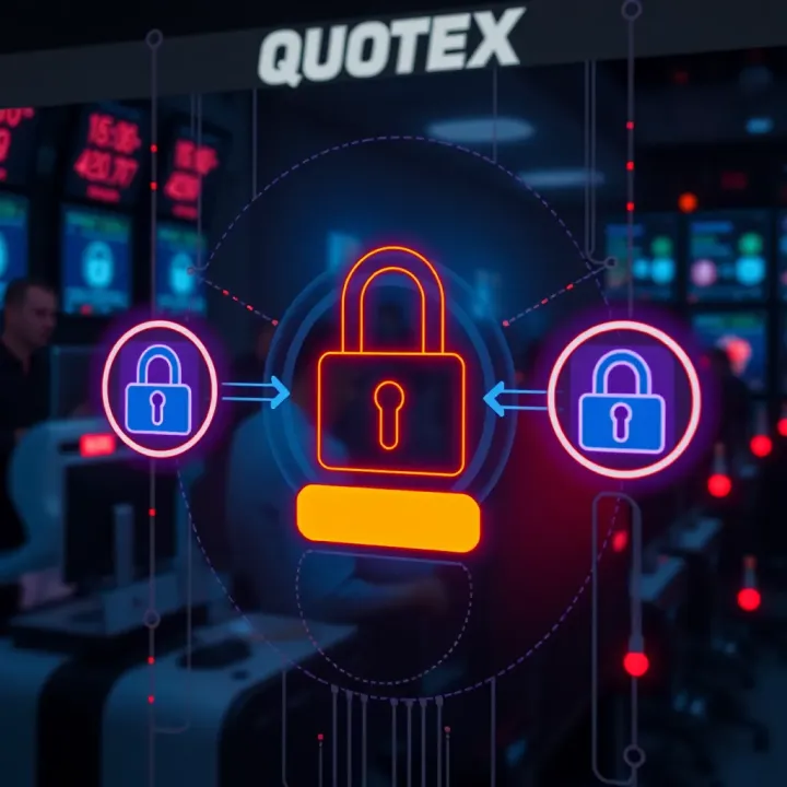 Visual representation of secure login process with encryption symbols for safe Quotex access