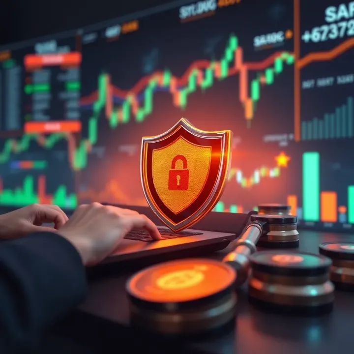 Navigating Risks and Ensuring Safe Trading on Quotex Conceptual graphic showing secure trading practices with shields and digital charts highlighting safe engagement in online trading platforms