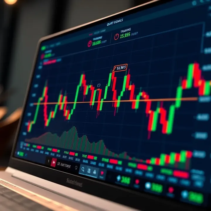 Graph displaying trading signals generated by the Quotex platform with trend indicators