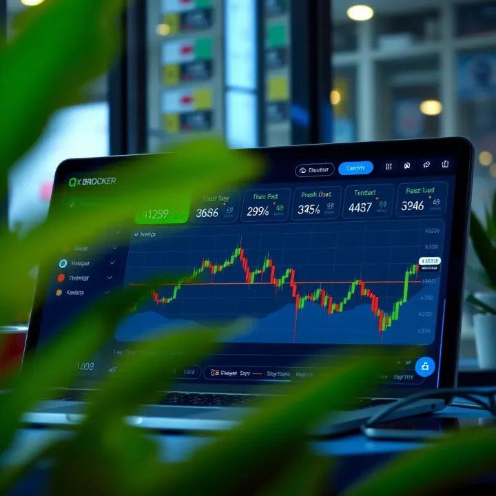 Dashboard overview displaying trading tools and account management features on QX Broker