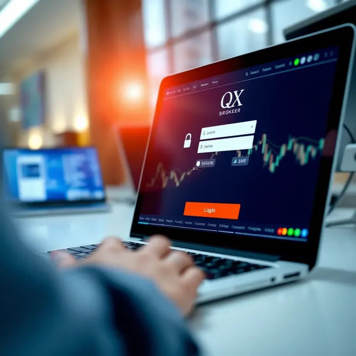 Secure login screen of QX Broker platform on a digital device