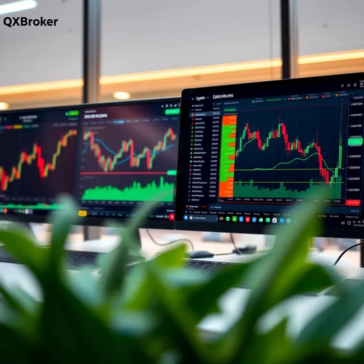 Overview of QXBroker Trading Platforms and Market Data Dashboard showcasing QXBroker trading platforms with charts and market data