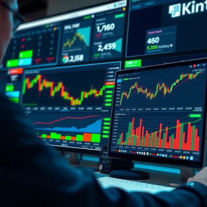 User interface of QXBroker trading platform showing various financial charts and trading tools