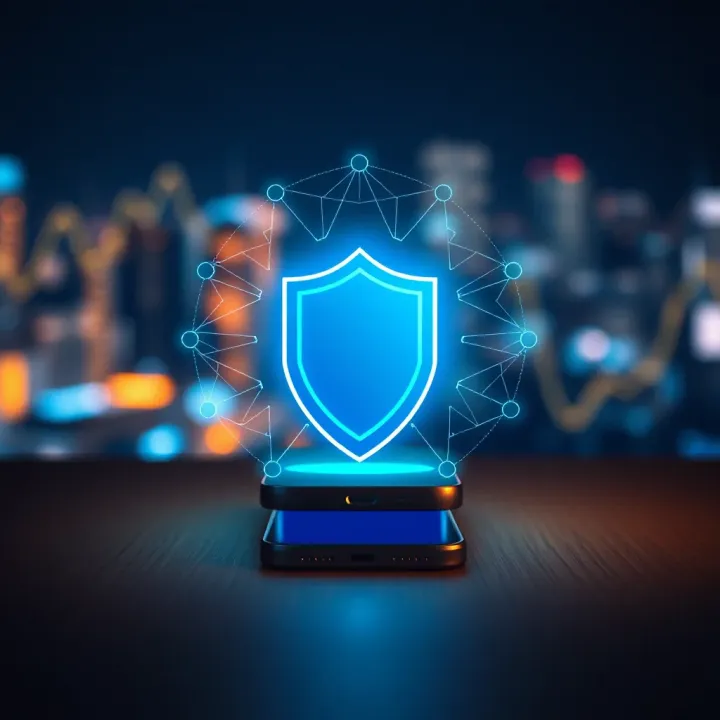 Ensuring Safety and Compliance in Forex Trading Apps Illustration of a secure digital shield over a smartphone symbolizing safe and compliant forex trading