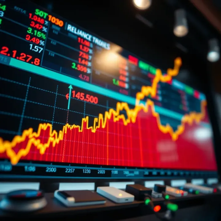 Graph showing upward trends in stock price with financial data overlay