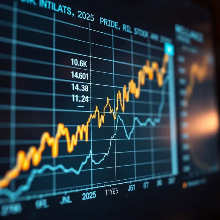 Graph showing upward trend in Reliance Industries Limited stock price with financial data overlay
