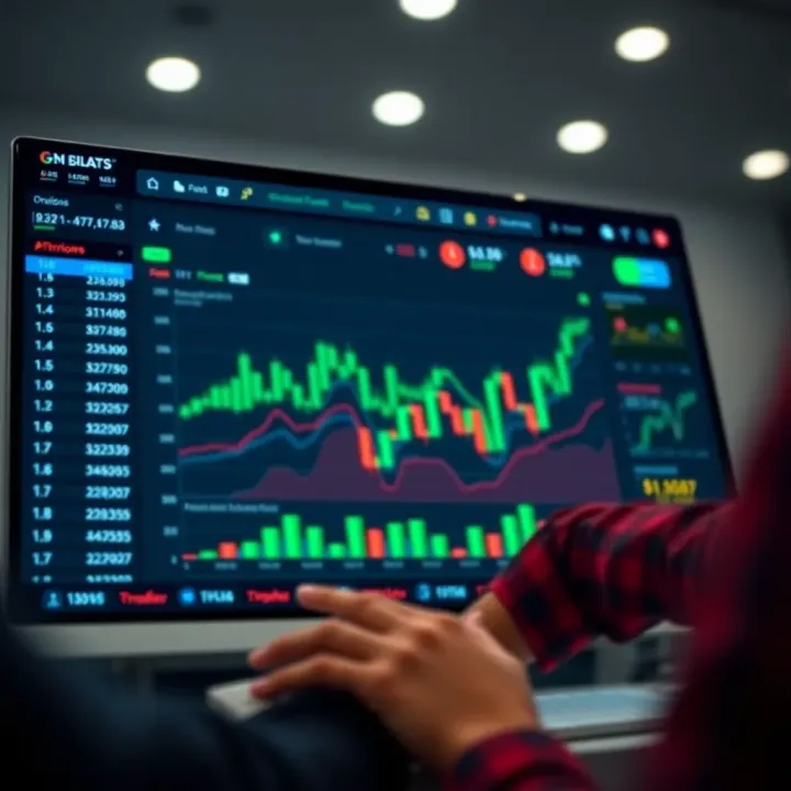 Virtual trading platform dashboard showing options trading with graphs and analytics