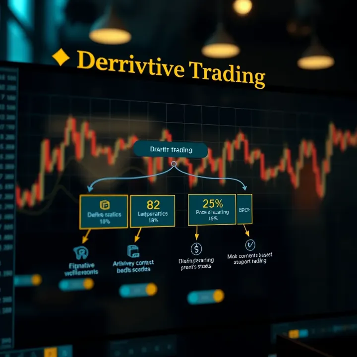 Diagram illustrating the concept of derivative trading with financial contracts linked to underlying assets like stocks and commodities