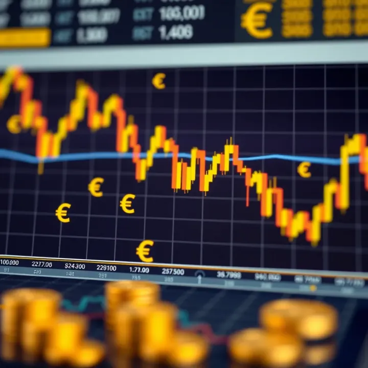 Graph showing fluctuations in forex gold rates with currency symbols and trend lines