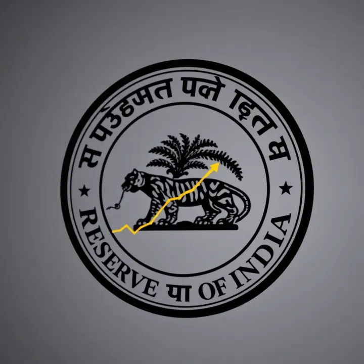 Illustration of the Reserve Bank of India's emblem with forex trading symbols representing regulatory oversight