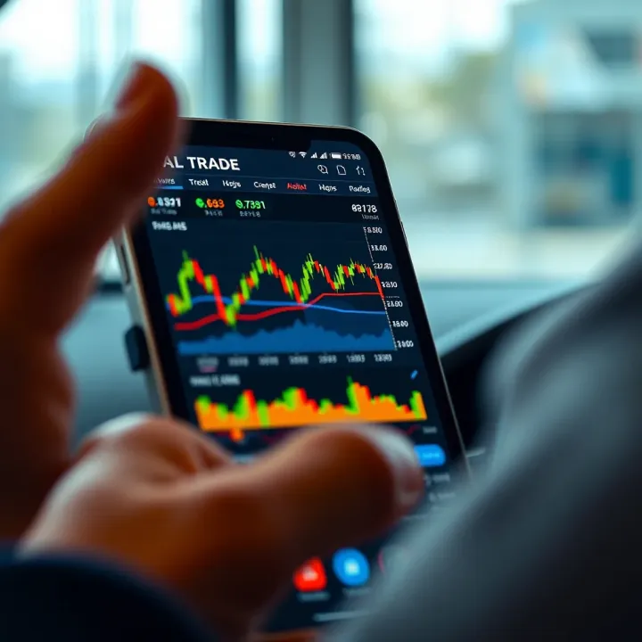 Graphical user interface of a trading app displaying stock market charts and real-time data