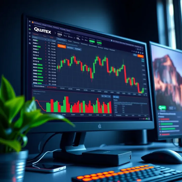 Quotex Desktop Trading Platform Interface Interface of Quotex trading platform on a desktop computer showing charts and trading options